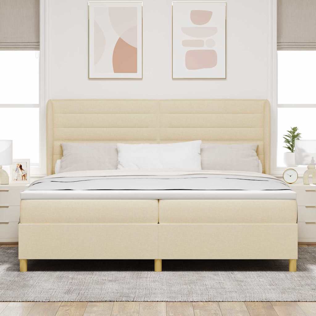 vidaXL Κρεβάτι με ελατήρια με στρώμα Κρεμ 200 x 200 cm ύφασμα