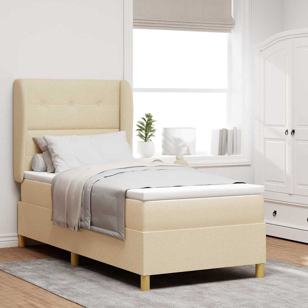 vidaXL Κρεβάτι με ελατήρια με στρώμα Κρεμ 190 x 90 cm ύφασμα