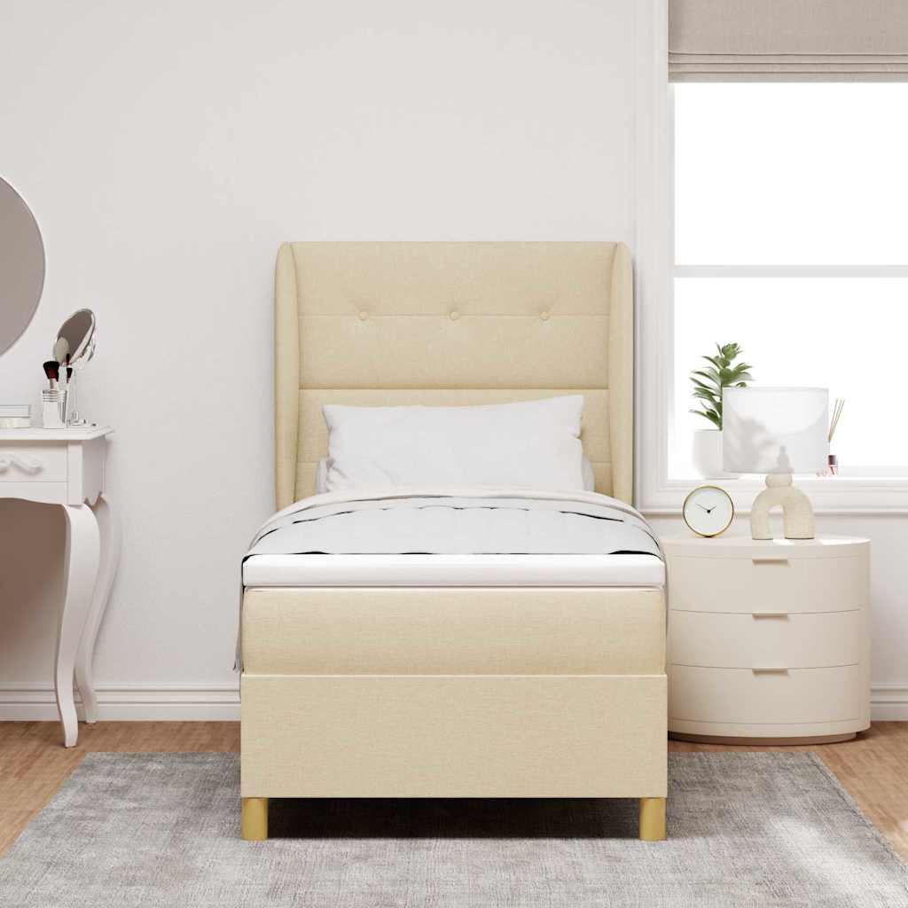 vidaXL Κρεβάτι με ελατήρια με κεφαλάρι Κρεμ 200 x 100 cm ύφασμα