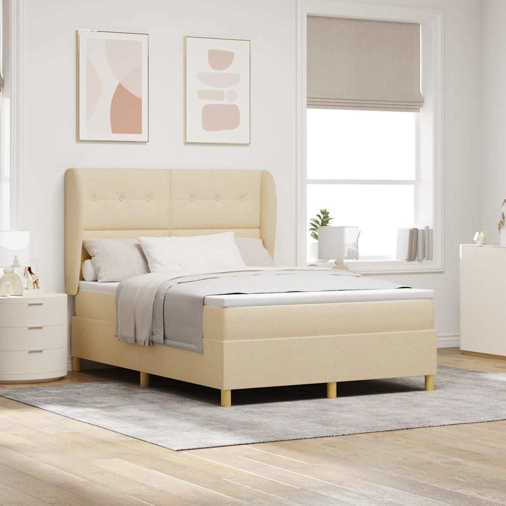 vidaXL Κρεβάτι με ελατήρια με κεφαλάρι Κρεμ 200 x 140 cm ύφασμα