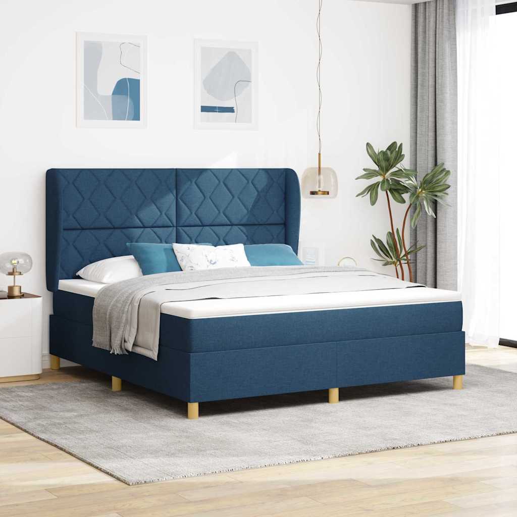 vidaXL Κρεβάτι με ελατήρια με μαξιλάρι Μπλε 200 x 180 cm ύφασμα
