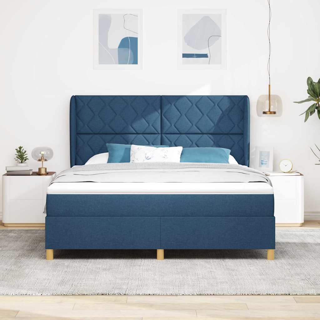 vidaXL Κρεβάτι με ελατήρια με μαξιλάρι Μπλε 200 x 180 cm ύφασμα