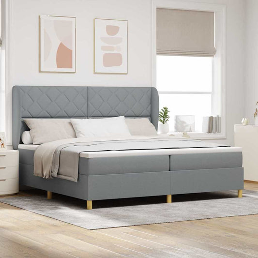 vidaXL Κρεβάτι με ελατήρια Ανοιχτό γκρι 200 x 200 cm ύφασμα