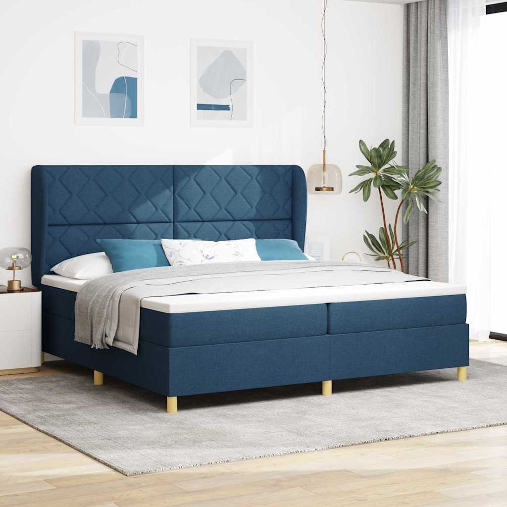vidaXL Κρεβάτι με ελατήρια με κεφαλάρι Μπλε 200 x 200 cm ύφασμα