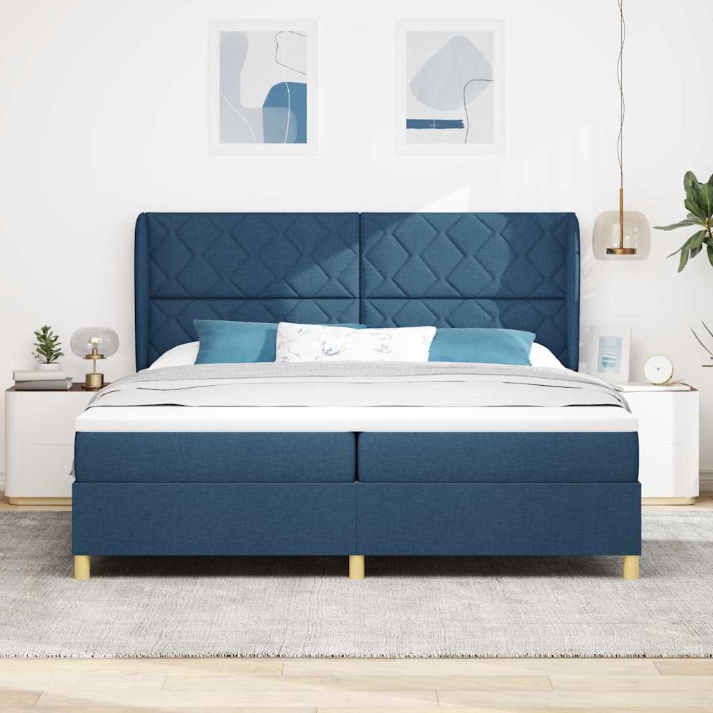 vidaXL Κρεβάτι με ελατήρια με κεφαλάρι Μπλε 200 x 200 cm ύφασμα