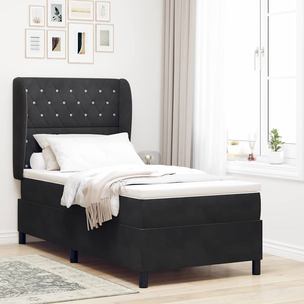 vidaXL Κρεβάτι με ελατήρια με στρώμα Μαύρο 190 x 90 cm Βελούδο