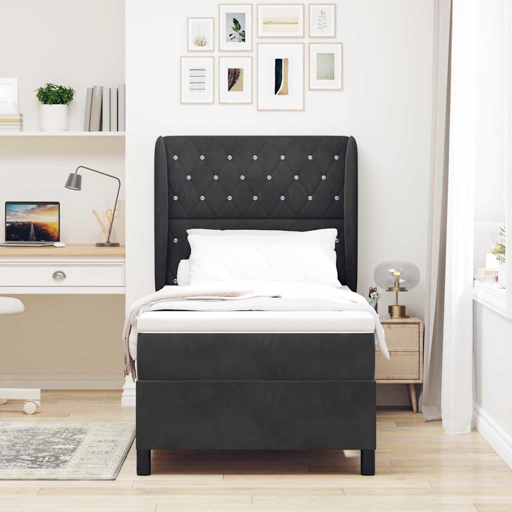 vidaXL Κρεβάτι με ελατήρια με στρώμα Μαύρο 190 x 90 cm Βελούδο