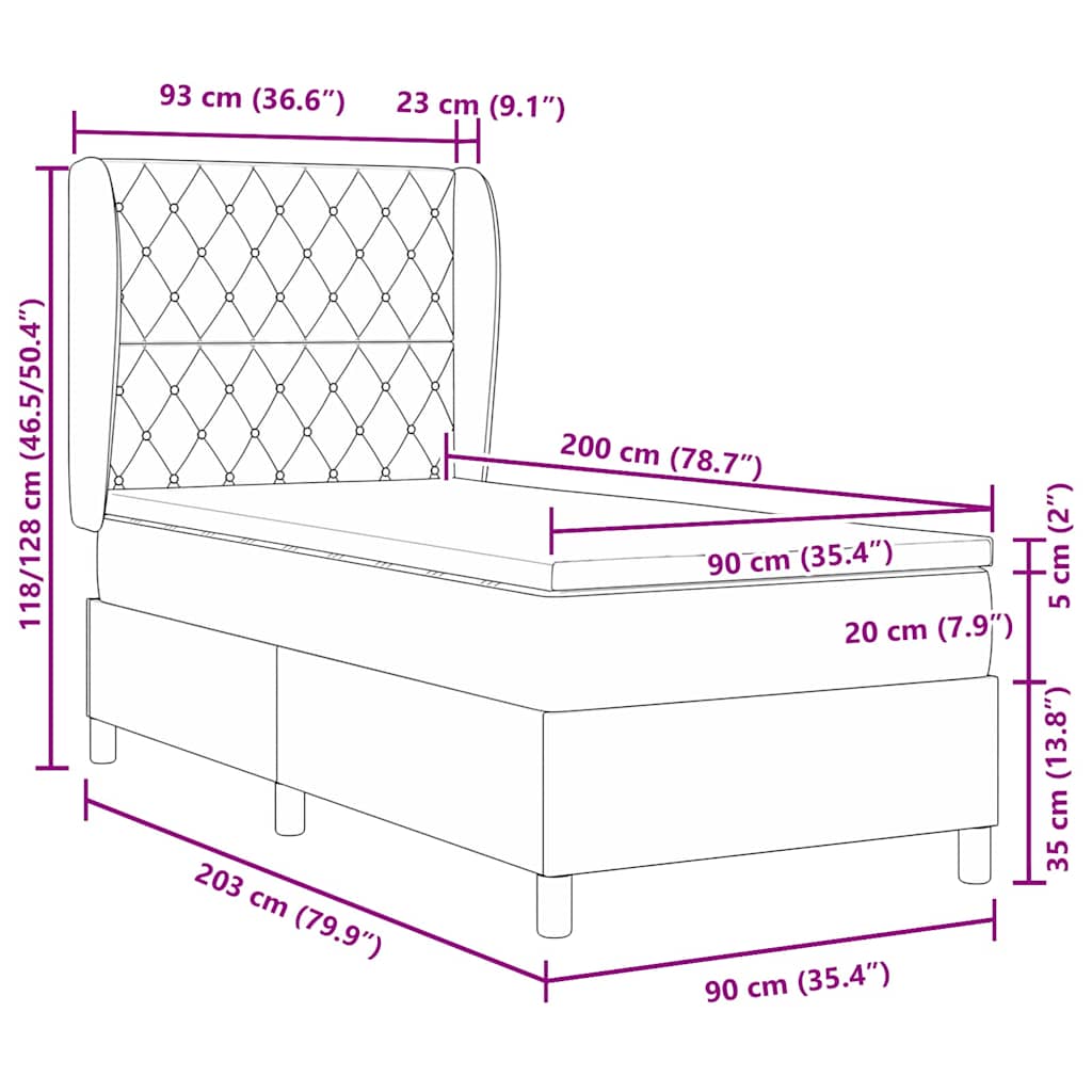 vidaXL Κρεβάτι με ελατήρια με στρώμα Μαύρο 200 x 90 εκ. Βελούδο