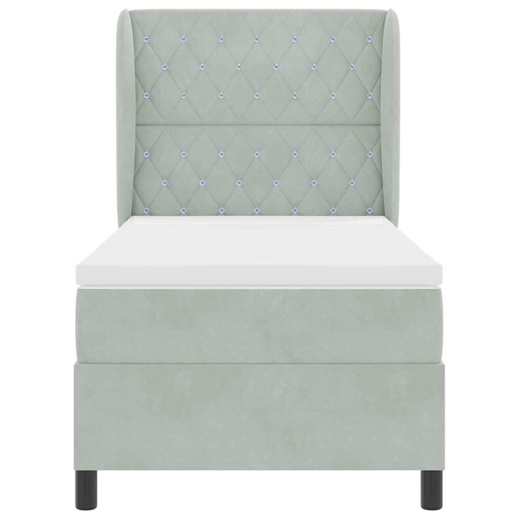 vidaXL Κρεβάτι με ελατήρια και στρώμα , Ανοιχτό Γκρι, 100 x 200 εκ, Βελούδο