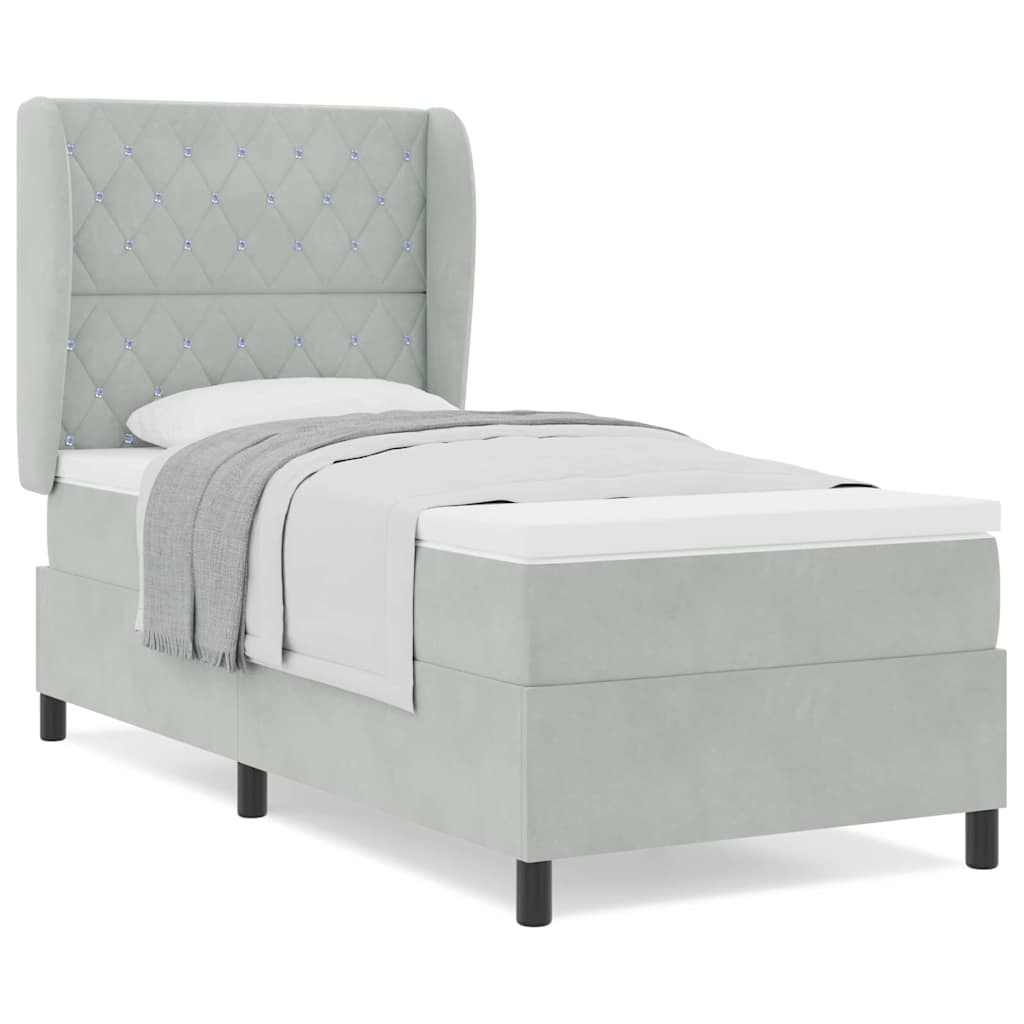 vidaXL Κρεβάτι με ελατήρια και στρώμα , Ανοιχτό Γκρι, 100 x 200 εκ, Βελούδο