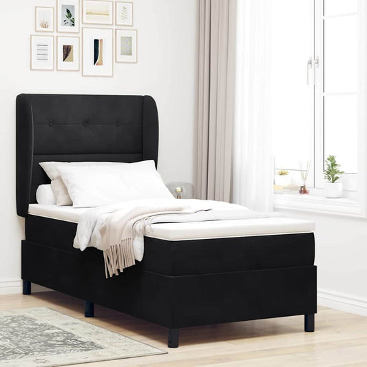 vidaXL Κρεβάτι με ελατήρια με κεφαλάρι Μαύρο 190 x 90 cm Βελούδο
