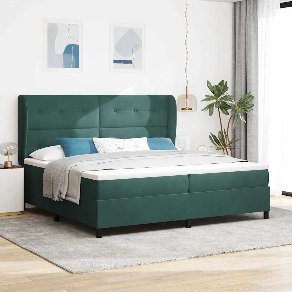 vidaXL Κρεβάτι με ελατήρια Σκούρο Πράσινο 200 x 200 cm Βελούδο