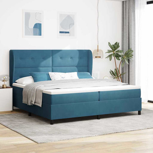 vidaXL Κρεβάτι με ελατήρια Σκούρο Μπλε 200 x 200 cm Βελούδο