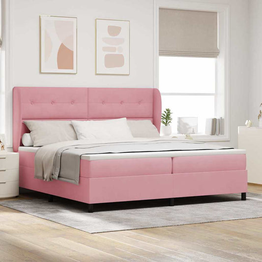 vidaXL Κρεβάτι με ελατήρια με κεφαλάρι Ροζ 200 x 200 cm Βελούδο