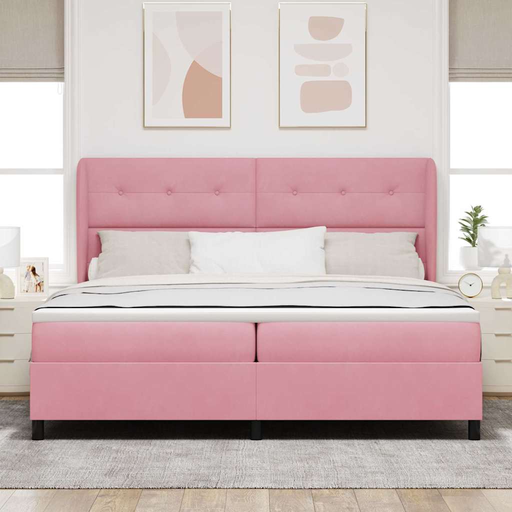 vidaXL Κρεβάτι με ελατήρια με κεφαλάρι Ροζ 200 x 200 cm Βελούδο