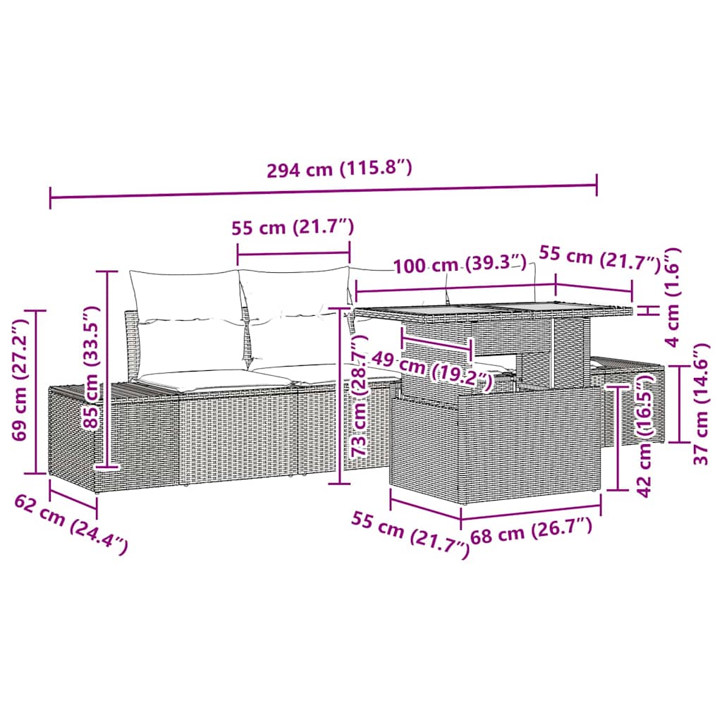 vidaXL 5 τεμάχιο σετ τραπεζαρίας κήπου με μαξιλάρια μπεζ πολυρέσιστο ακακία