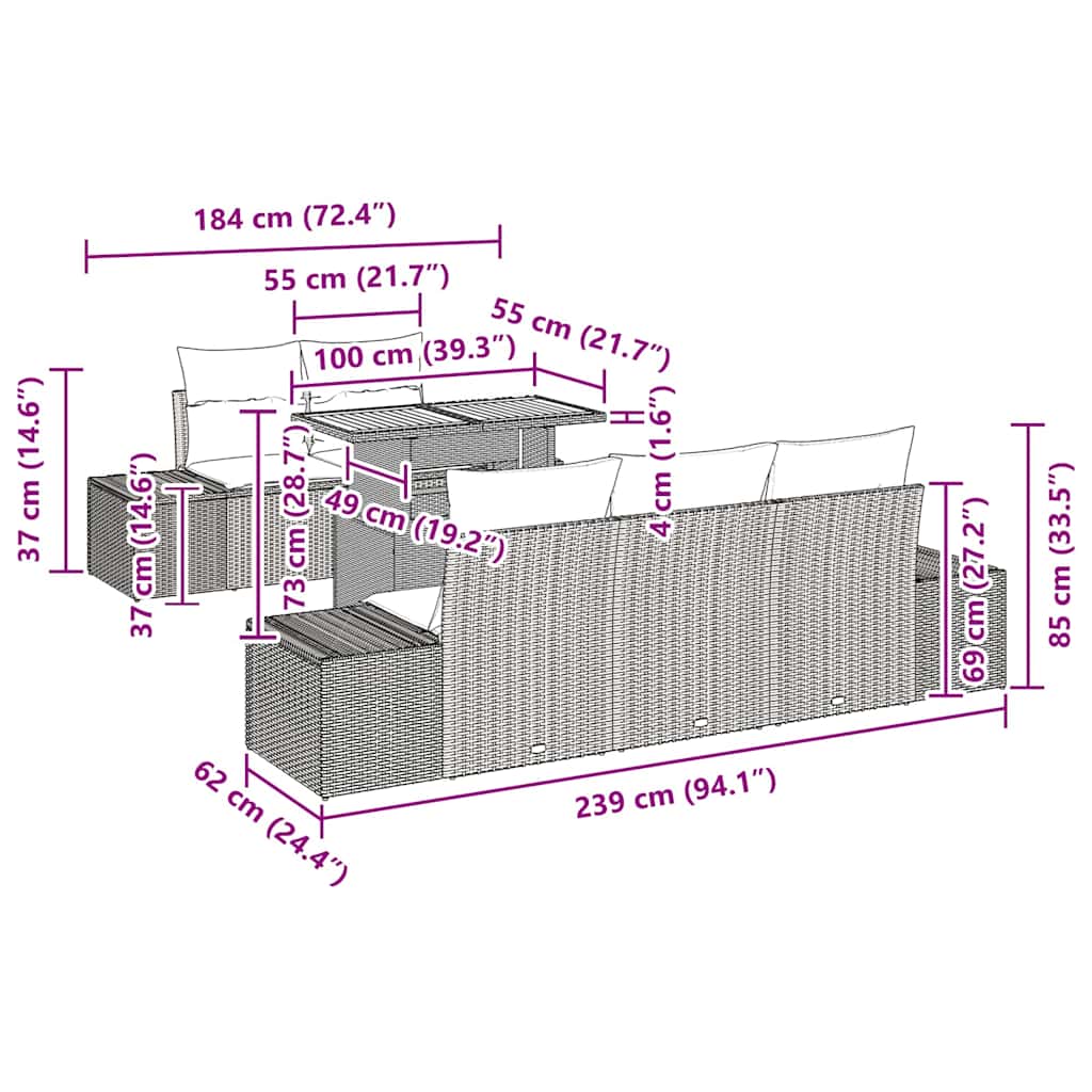 vidaXL Σετ 6 Τεμαχίων Κήπου με Μαξιλάρια Μπεζ Πολυ Ράτανα Ακακία