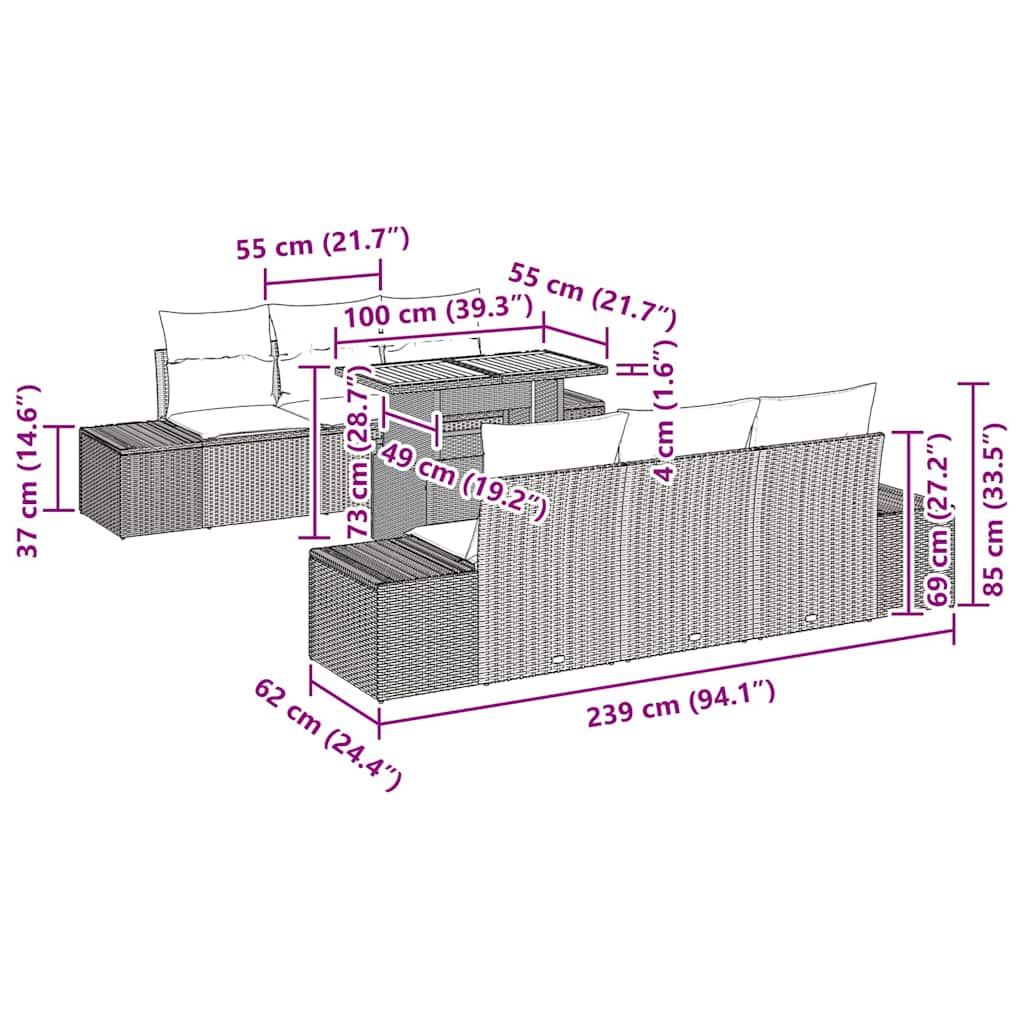 vidaXL Σέτ φαγητού για κήπο 7 pcs Μαύρο και Καφέ 100 x 55 x 73 εκ