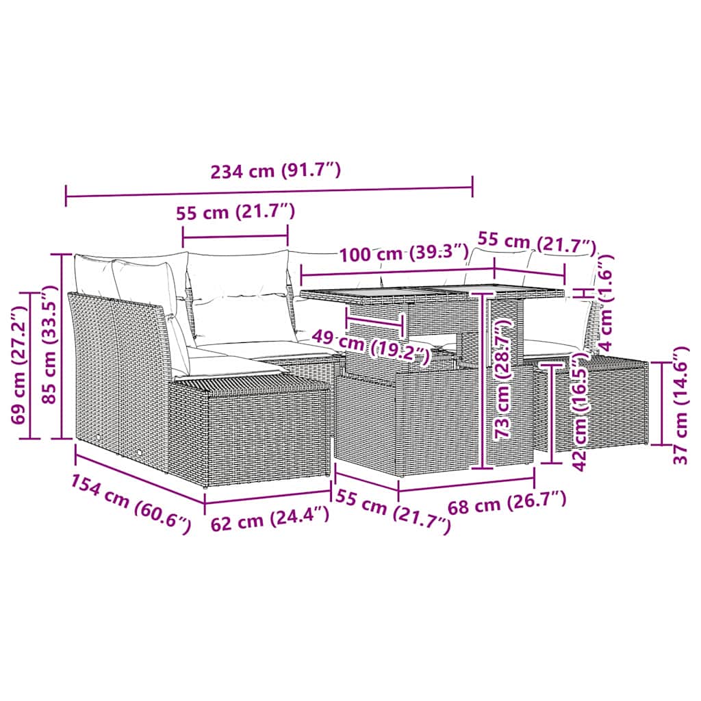 vidaXL Σετ Εξωτερικής Τραπεζαρίας 7 Τεμαχίων με Μαξιλάρια Γκρι Πολυ Ράταν Ακακία