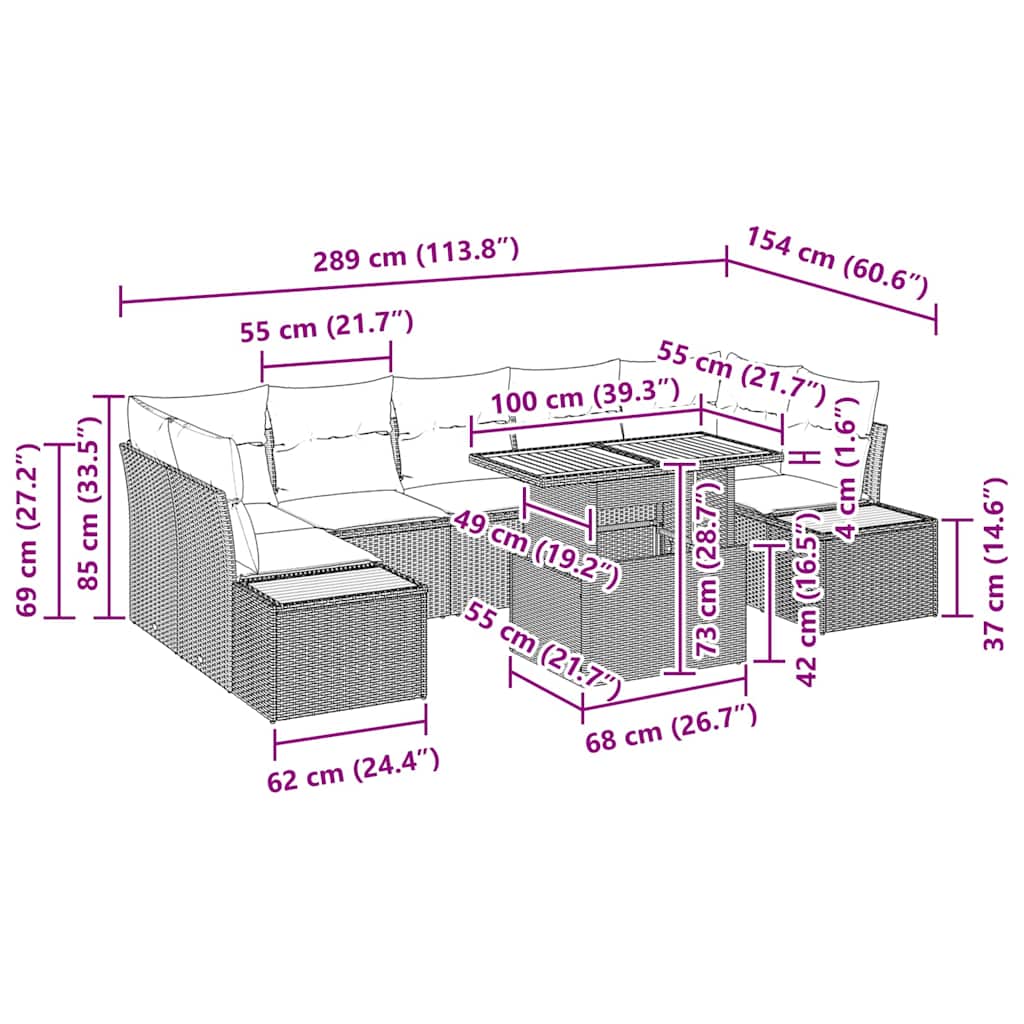 vidaXL Σέτ φαγητού για κήπο 8 pcs Γκρι και Καφέ 100 x 55 x 73 εκ