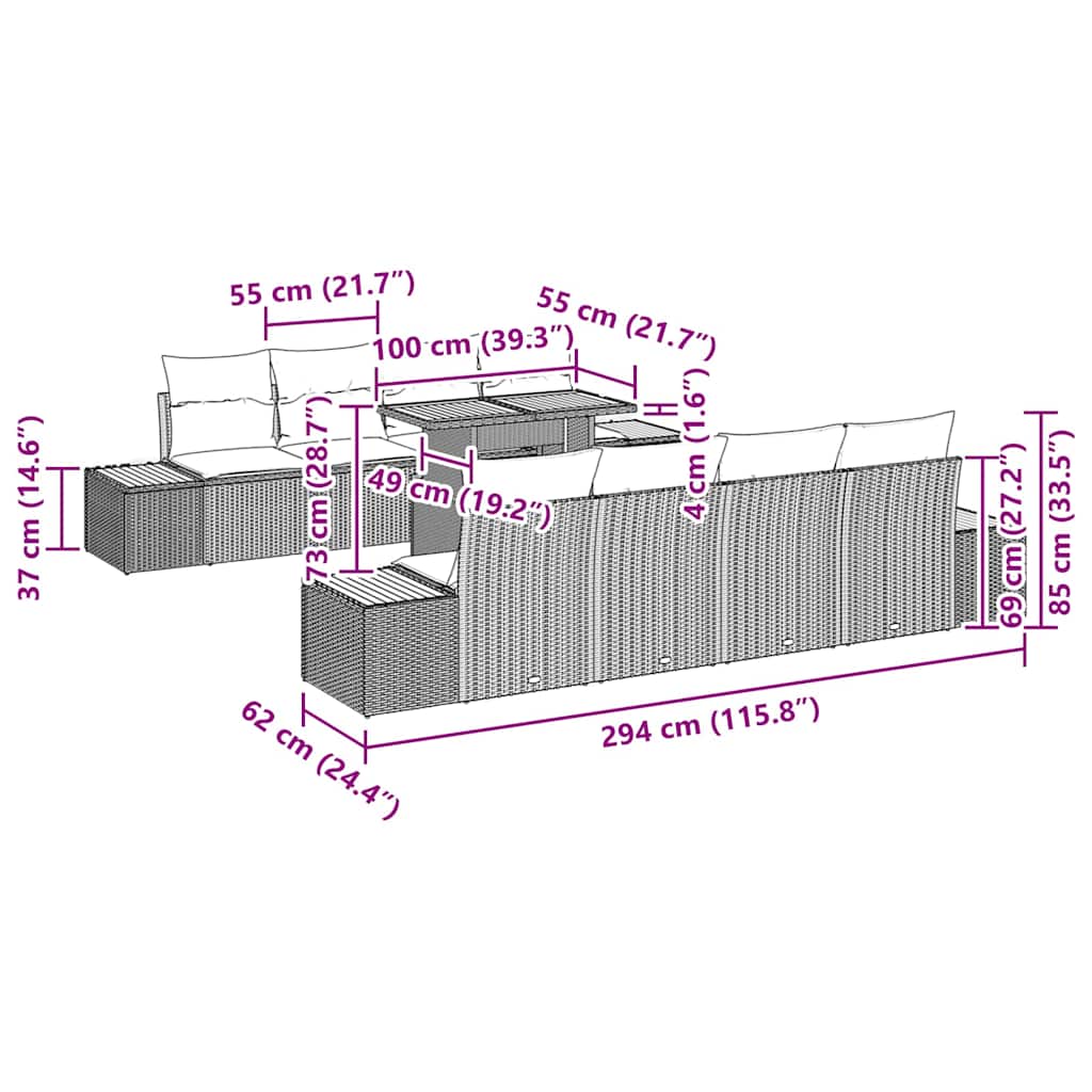 vidaXL 9 τεμαχίων σετ τραπεζαρίας κήπου με μαξιλάρια Μπεζ Πολυ Ρατάν Ακακία