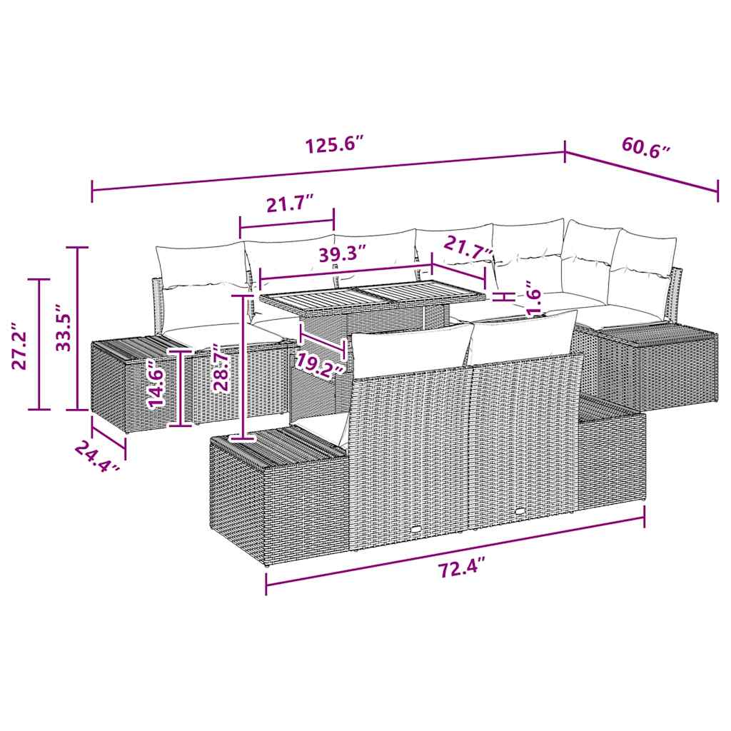 vidaXL 9 Κομματιών Σετ Φαγητού Κήπου με Μαξιλάρια Μαύρο Πολυ Ρατάν Ακακία