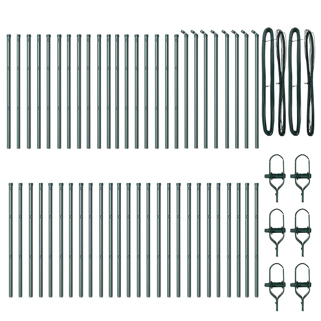 vidaXL Στηλοί φράχτη 52 τεμ Πράσινο Ø32 mm 100 cm Γαλβανισμένο ατσάλι