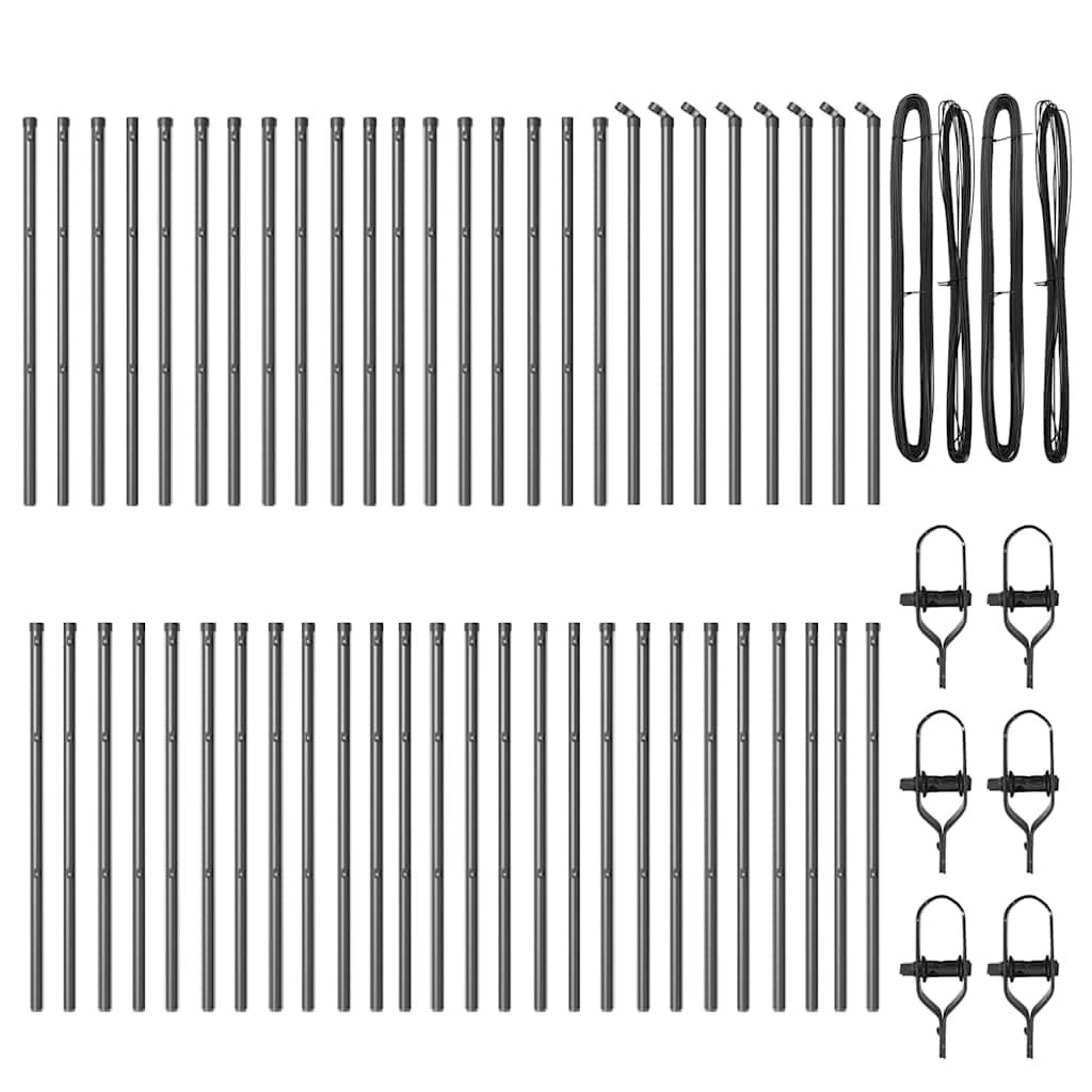 vidaXL Πόλοι Φράχτη 52 τεμάχια Γκρι Ø32 mm 80 cm Γαλβανισμένο Χάλυβα