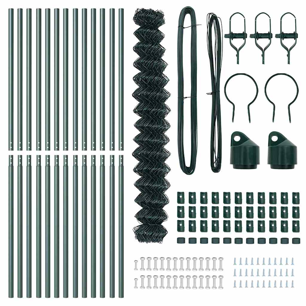 vidaXL Σετ Στύλων Φράχτη Πράσινο 1.6 x 25 m Επικαλυμμένος Χάλυβας