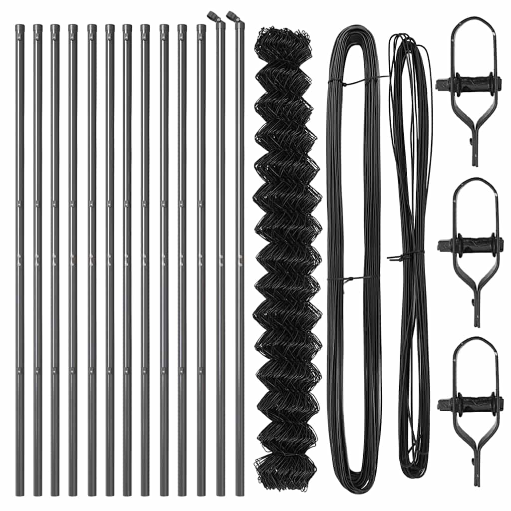 vidaXL Σετ Στύλων Φράχτη Γκρι 1.6 x 25 m Επικαλυμμένος Χάλυβας & PVC