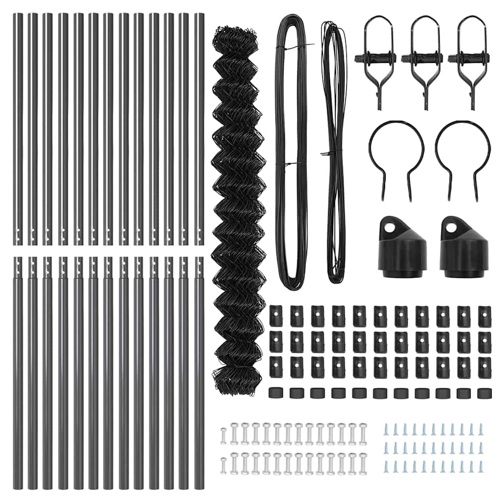 vidaXL Σετ Στύλων Φράχτη Γκρι 1.6 x 25 m Επικαλυμμένος Χάλυβας & PVC