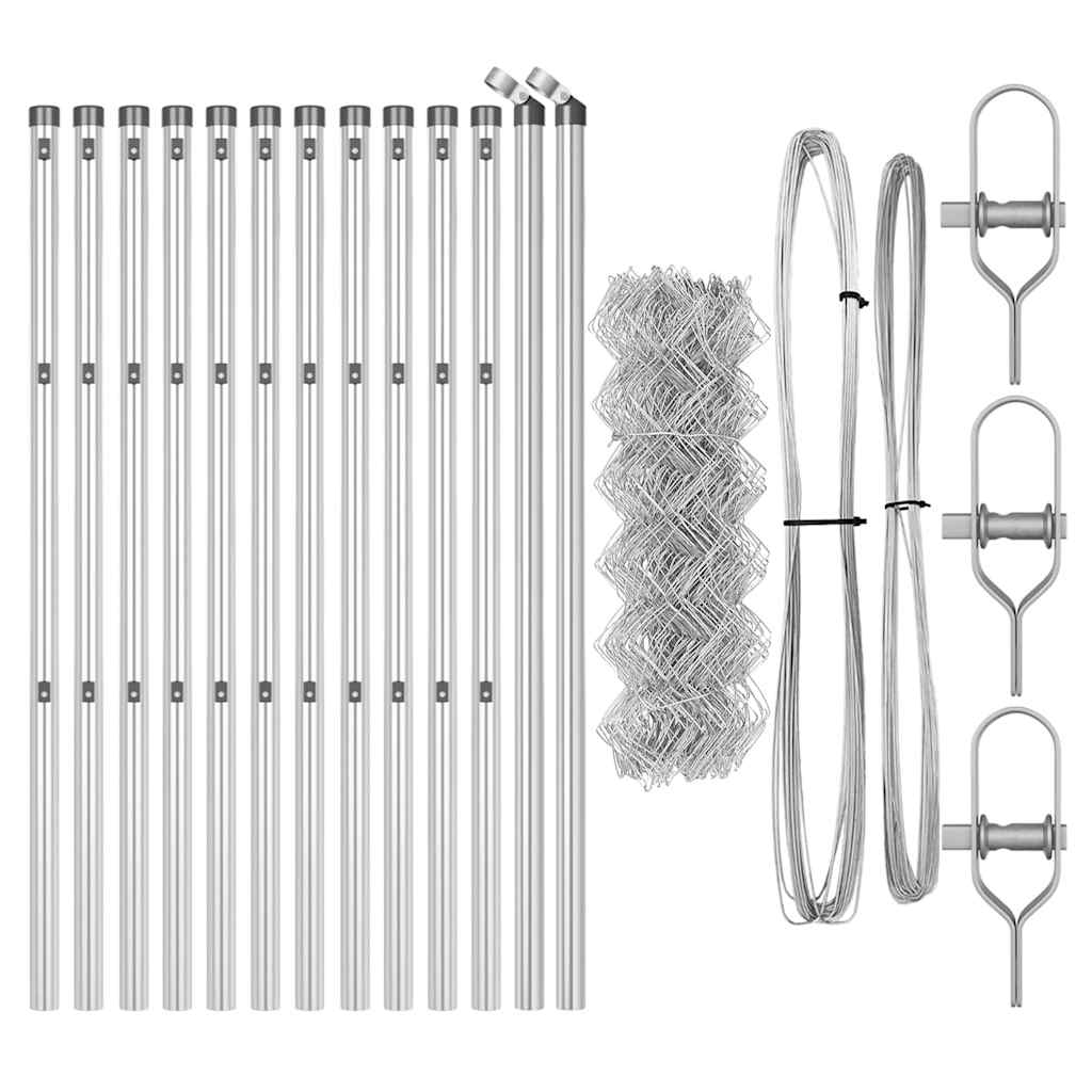vidaXL Φράχτης από αλυσίδα με στήλες Ασημί 0.4 x 25 μ Ατσάλι