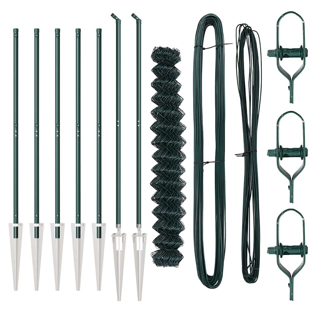 vidaXL Σετ Στύλων Φράχτη Πράσινο 1.5 x 10 m Επικαλυμμένος Χάλυβας