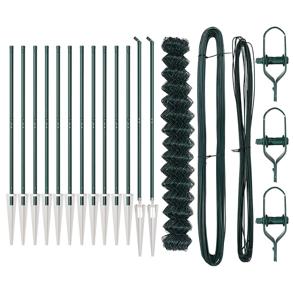 vidaXL Σετ Στύλων Φράχτη Πράσινο 1.5 x 25 m Επικαλυμμένος Χάλυβας