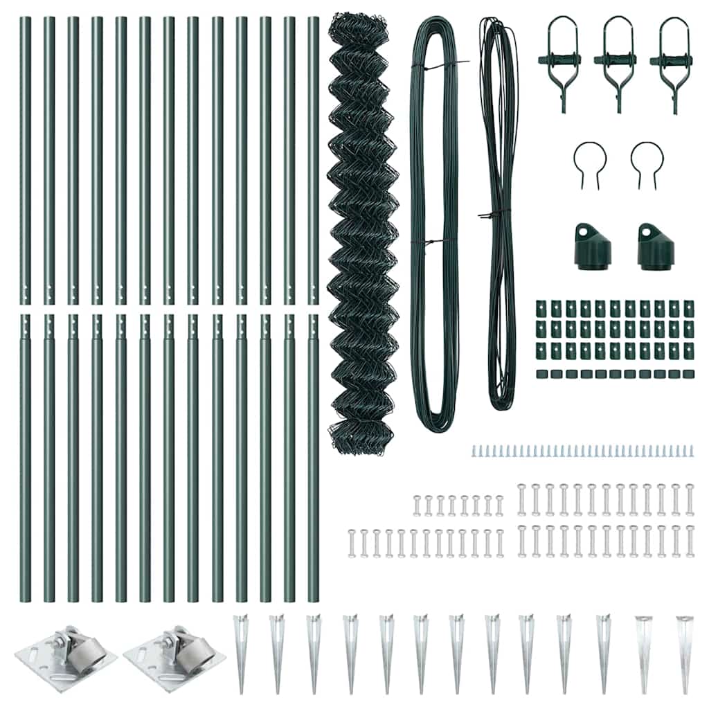 vidaXL Σετ Στύλων Φράχτη Πράσινο 1.5 x 25 m Επικαλυμμένος Χάλυβας