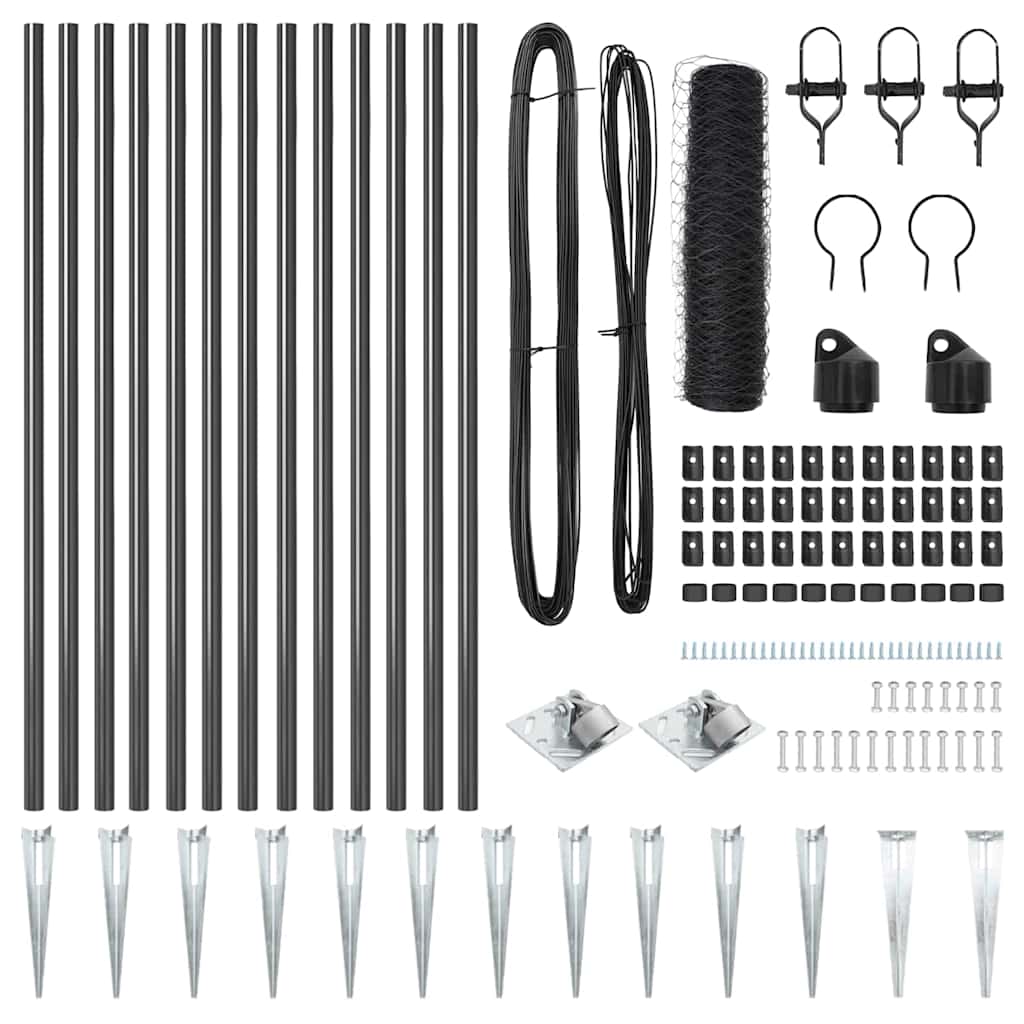 vidaXL Φράχτης από αλυσίδα με στήλες Γκρι 1 x 25 m Ατσάλι