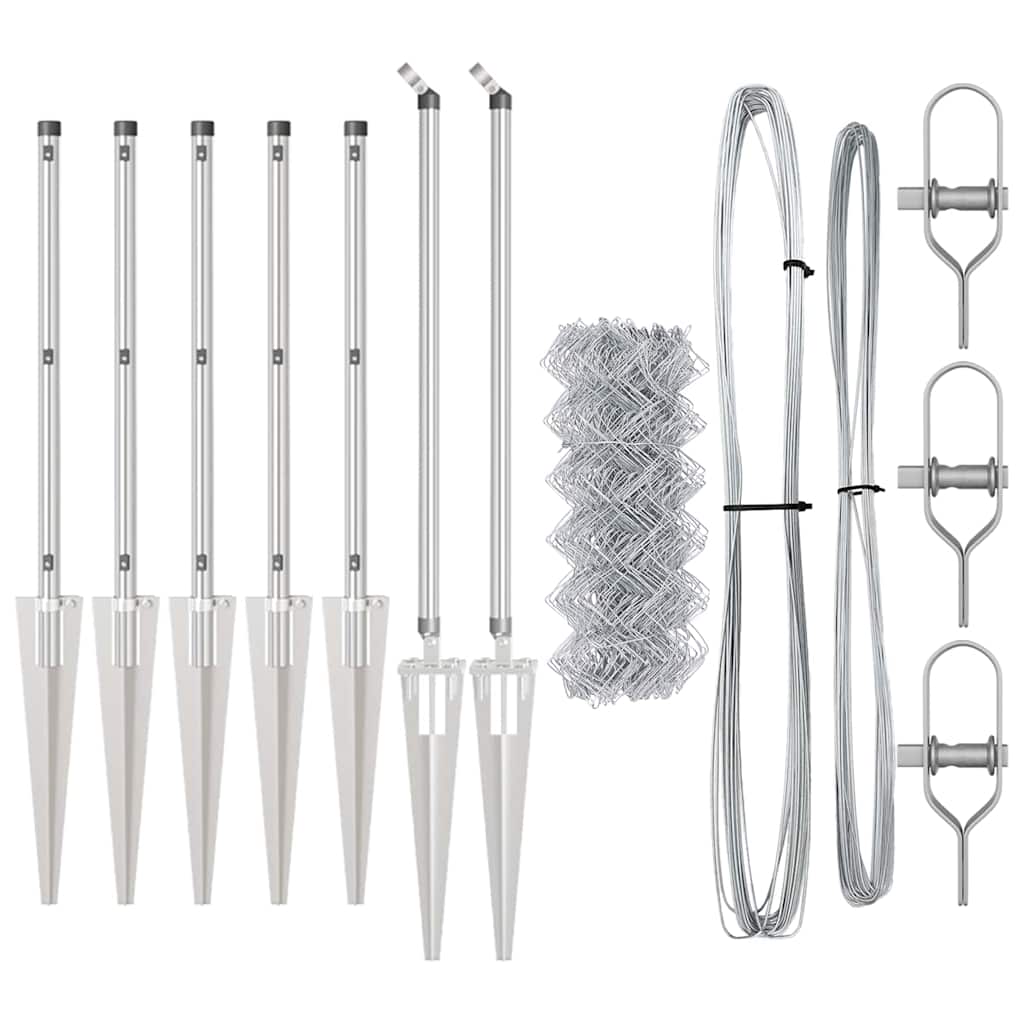 vidaXL Φράχτης από αλυσίδα με στήλες Ασημί 0.8 x 10 m Ατσάλι