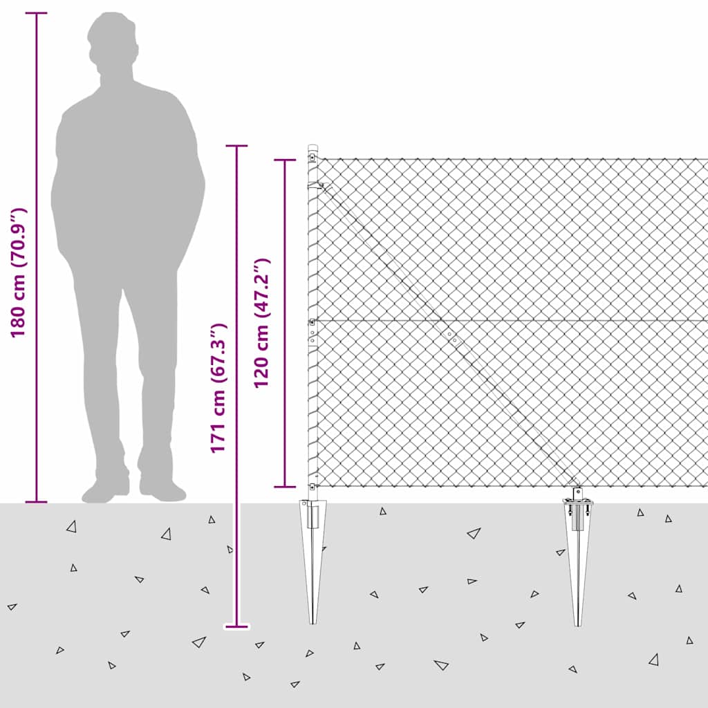 vidaXL Φράχτης από αλυσίδα με στήλες Ασημί 1.2 x 10 m Ατσάλι