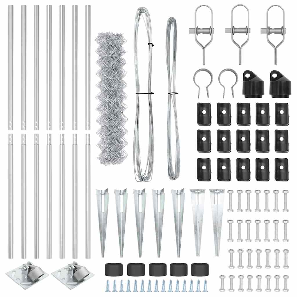 vidaXL Φράχτης από αλυσίδα με στήλες Ασημί 1.4 x 10 m Ατσάλι