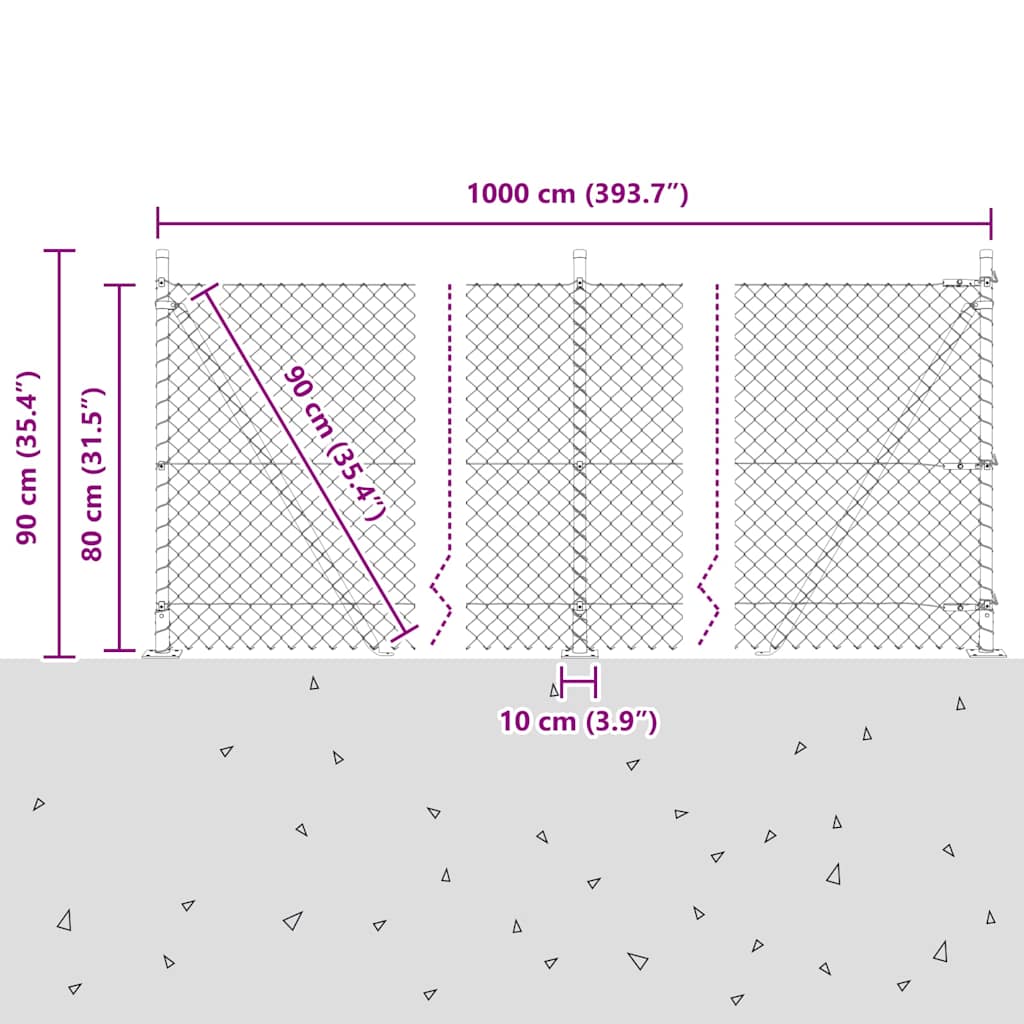 vidaXL Φράχτης από αλυσίδα με στήλες Πράσινο 0.8 x 10 m Ατσάλι