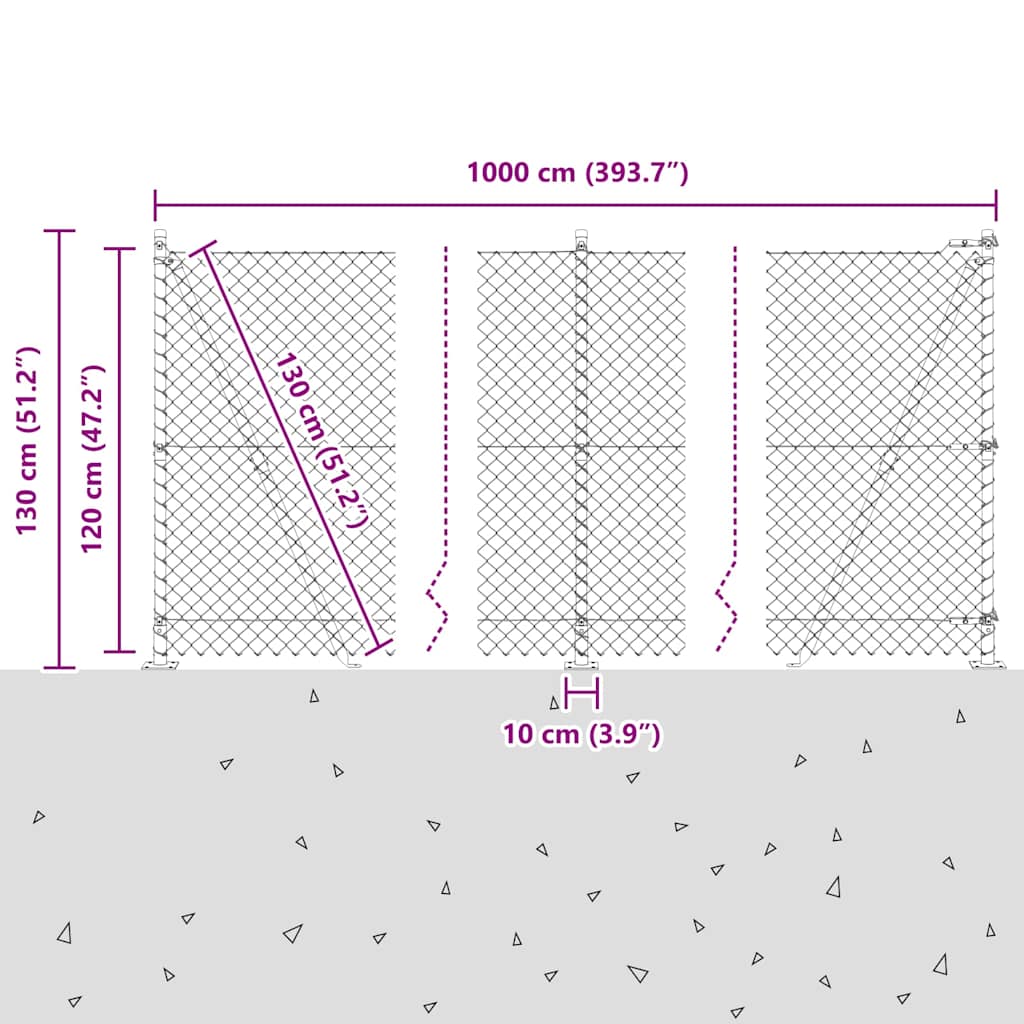 vidaXL Φράχτης από αλυσίδα με στήλες Πράσινο 1.2 x 10 m Ατσάλι