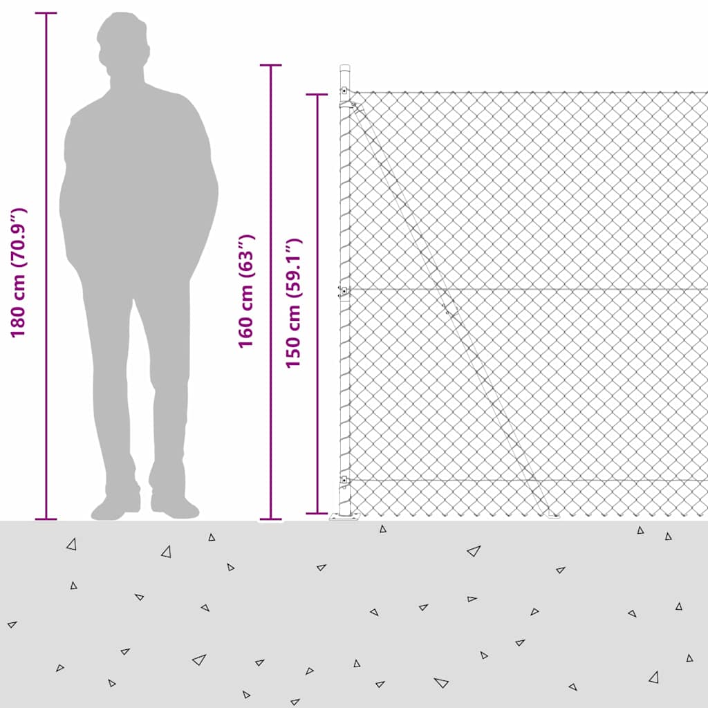 vidaXL Φράχτης από αλυσίδα με στήλες Πράσινο 1.5 x 10 m Ατσάλι