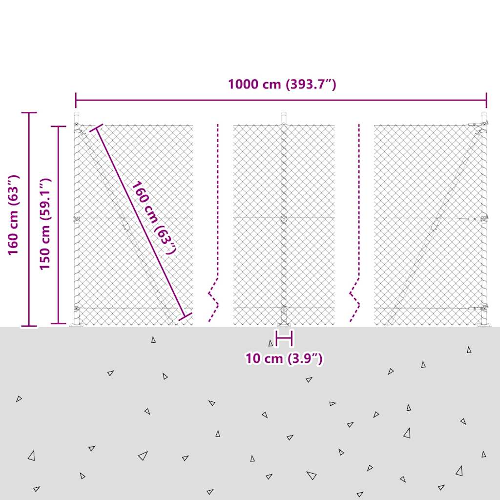 vidaXL Φράχτης από αλυσίδα με στήλες Πράσινο 1.5 x 10 m Ατσάλι