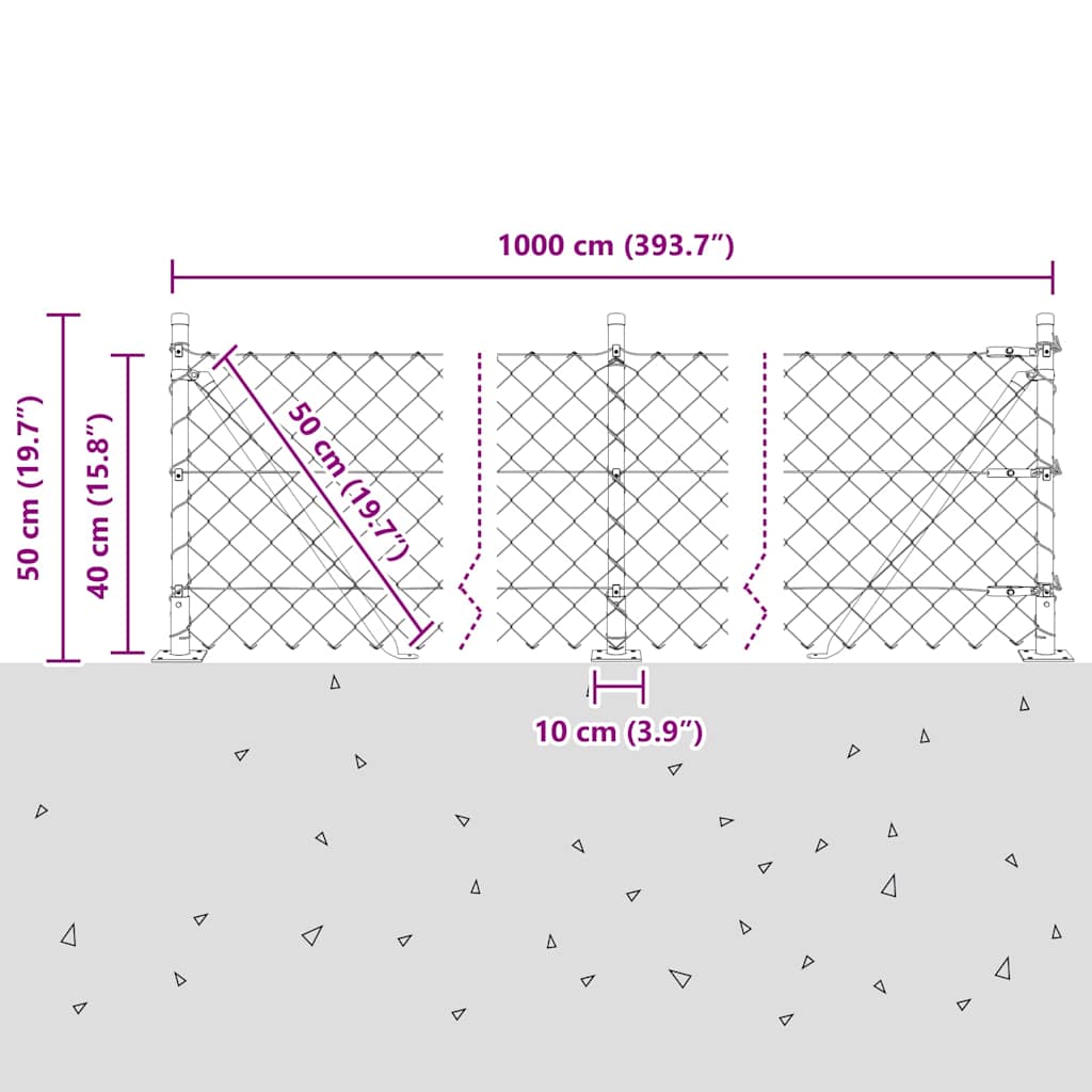 vidaXL Φράχτης από αλυσίδα με στήλες Πράσινο 0.4 x 10 μ Ατσάλι