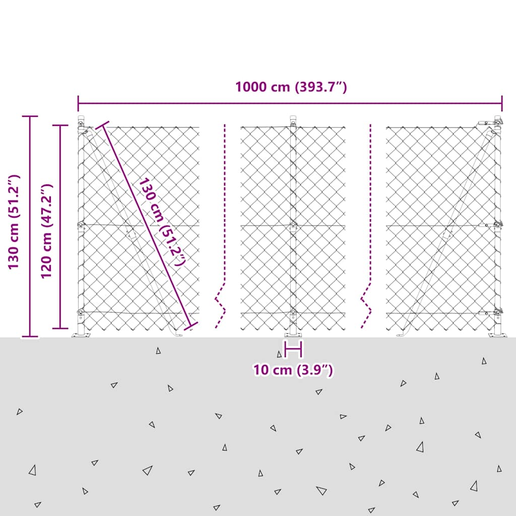 vidaXL Φράχτης από αλυσίδα με στήλες Πράσινο 1.2 x 10 m Ατσάλι