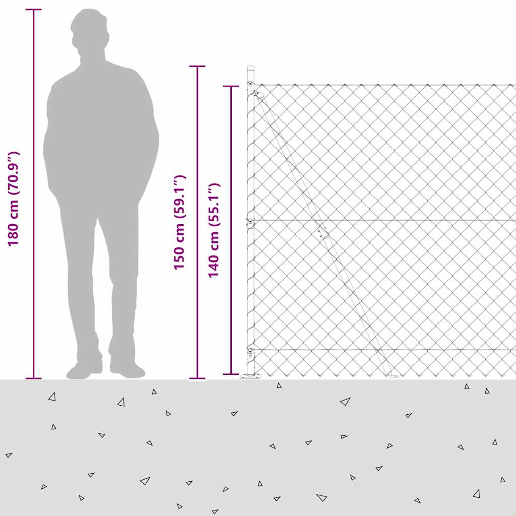 vidaXL Φράχτης από αλυσίδα με στήλες Πράσινο 1.4 x 10 m Ατσάλι