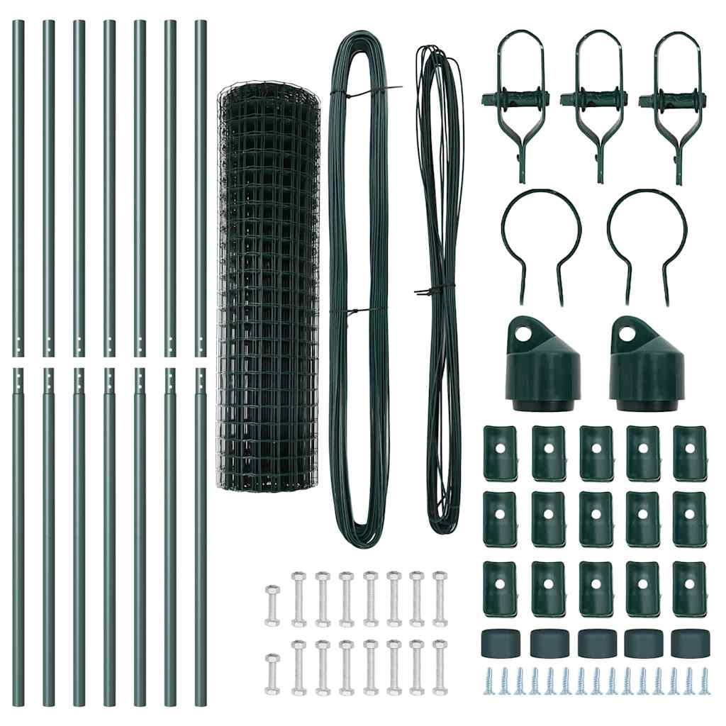 vidaXL Ευρωπαϊκός Φράκτης με 7 Πόστες 1x10 μ Γαλβανισμένο Ατσάλι Πράσινο