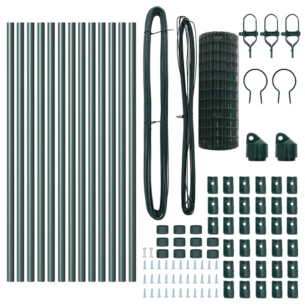 vidaXL Euro Fence με 13 Στηρίγματα 0.6x25 μ Γαλβανισμένος Χάλυβας Πράσινος