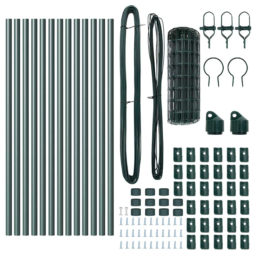 vidaXL Ευρωπαϊκό Φράγμα με 13 Στηρίγματα 0.6x25 μ Γαλβανισμένο Ατσάλι Πράσινο