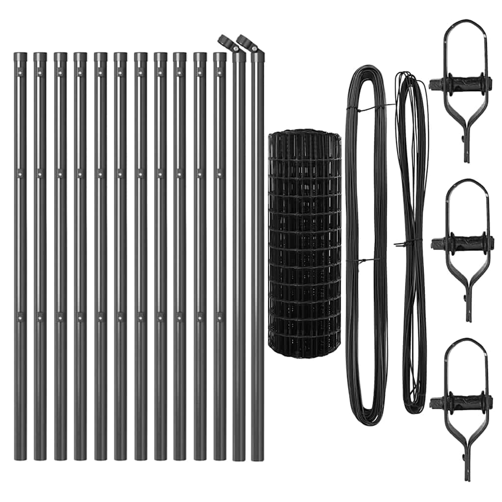 vidaXL Ευρωπαϊκός φράχτης με 13 Πόλους 0.6x25 m Γαλβανισμένος Σίδερος Γκρι